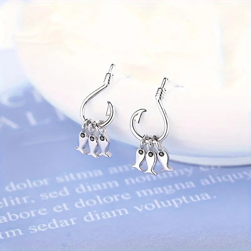 STERLING 925 SILVER OCEANIC SELIGHT EARRINGS FISHHOOK DESIGN